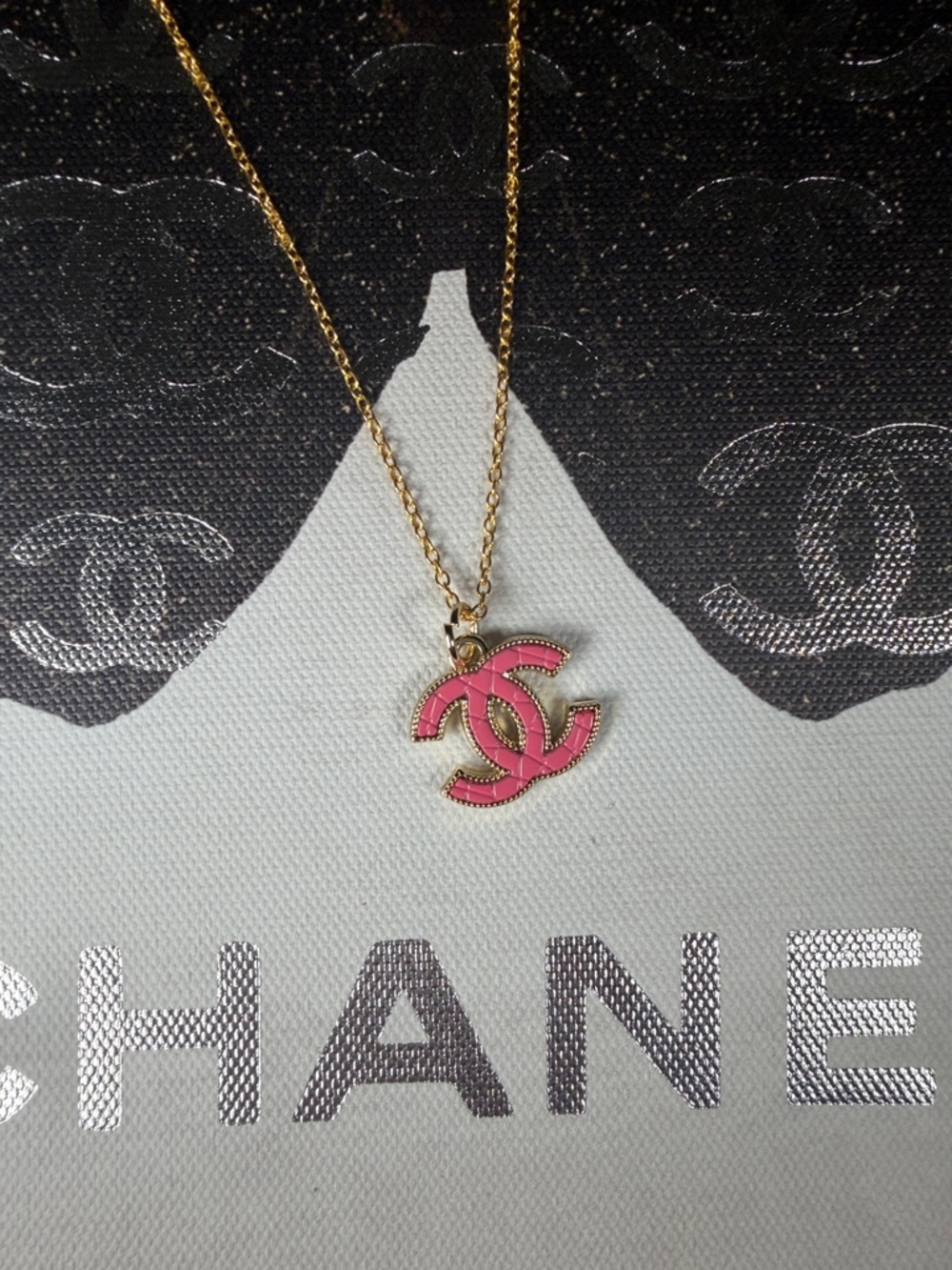 Beautiful Upcycled Pink CC Charm on 18” 925 Chain